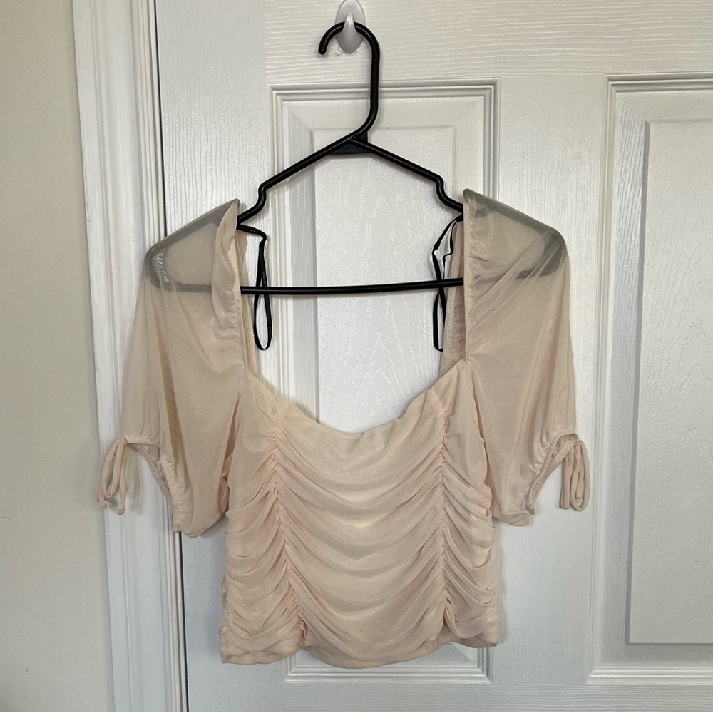 Forever 21 Neutral Mesh Ruched Crop Top